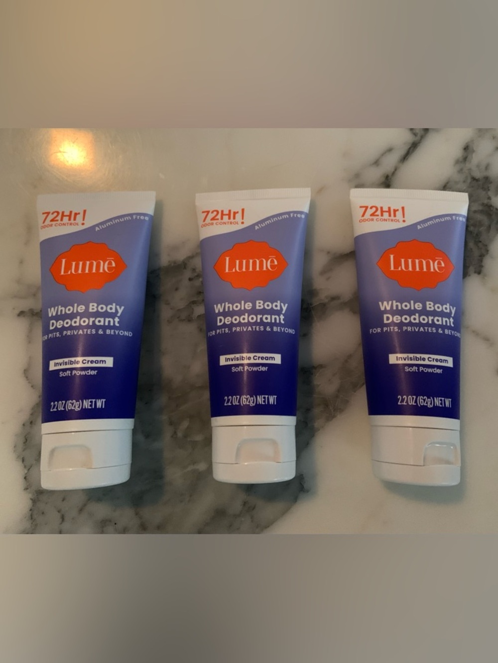 NEW Bundle Of 3 Lume Whole Body Deodorant 2.2 0z Each Tube Soft Powder